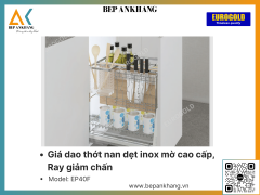 Giá dao thớt nan dẹt inox mờ cao cấp, Ray giảm chấn, khung Inox 304 Eurogold EP40F - 400mm